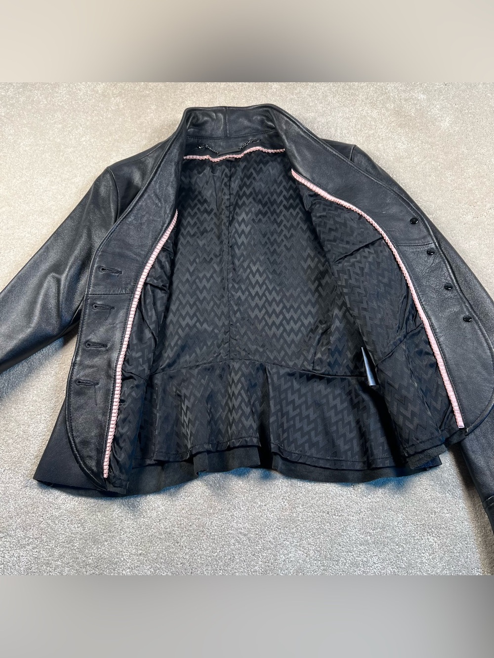 Wilsons Leather Jacket Peplum Black Button Front V Neck Feminine Women's Medium - Picture 5 of 8